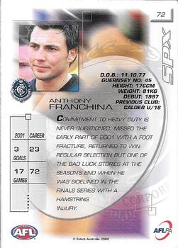2002 Select AFL Exclusive SPX #72 Anthony Franchina Back